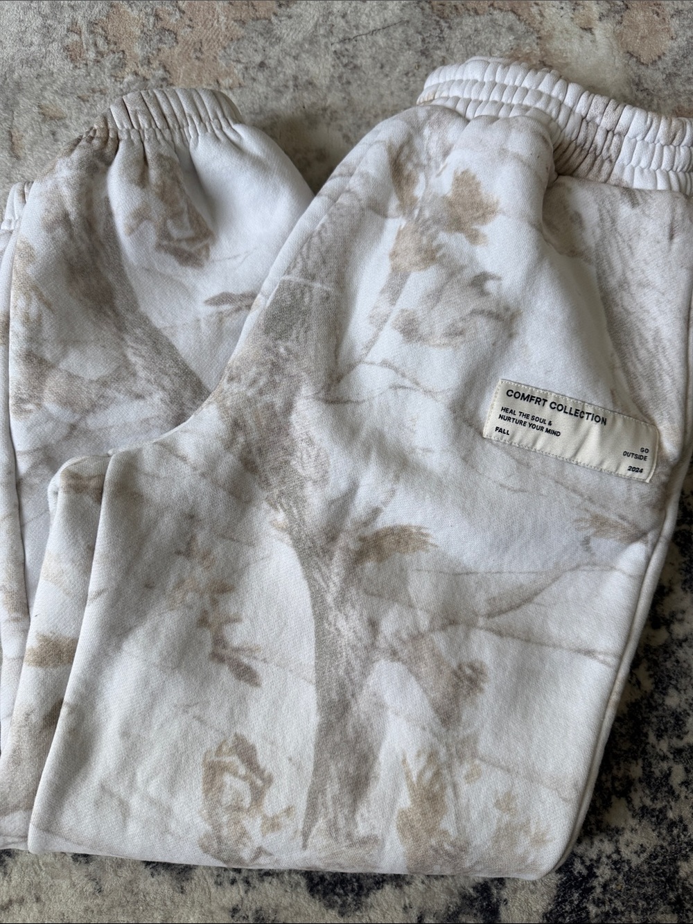Comfort Collection Beige Floral Tie-Dye Sweatpants camo edition
